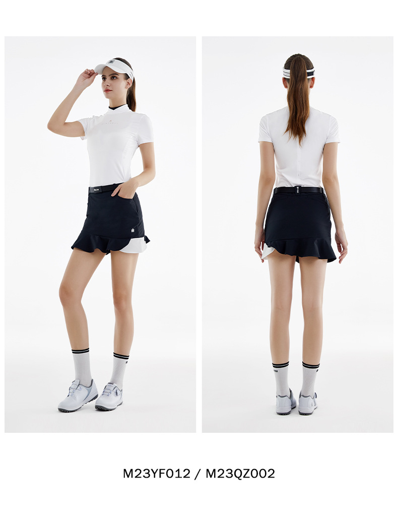 Áo thun nữ tay ngắn co giãn dây kéo sau lưng thể thao golf — M23YF013-Áo màu trắng, M23YF012-Áo màu đen, M23YF012-Áo màu trắng, M23QZ002-Váy ngắn màu trắng chi tiết 9