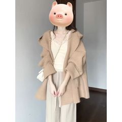 法式韩系穿搭早秋上衣中长款不规则奶呼呼软糯开衫毛衣外套女冬针