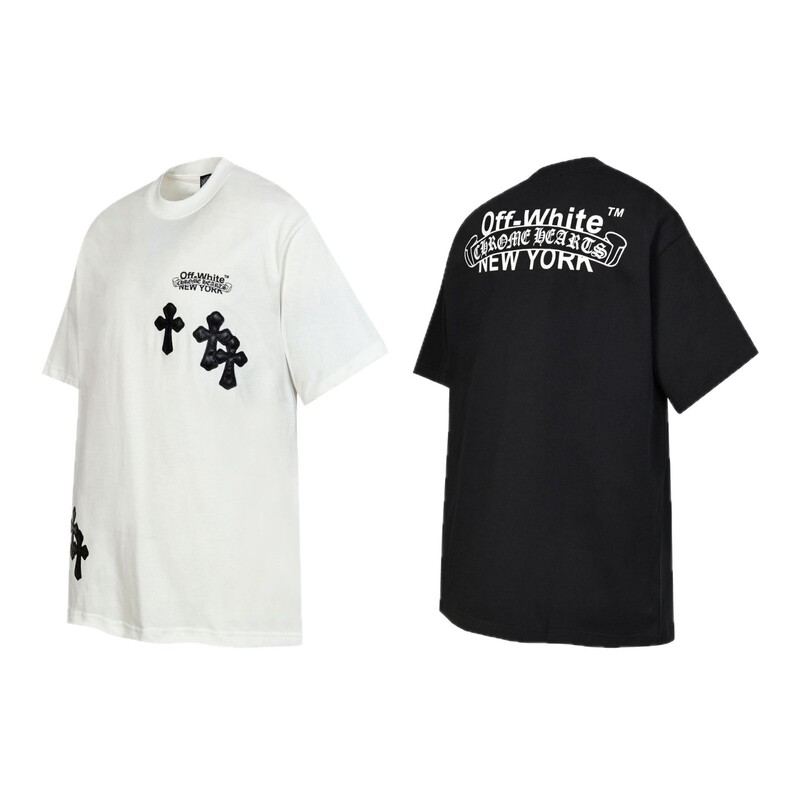 Off-White Cross Patch Short-Sleeve Unisex American High Street Style Loose Heavyweight Pure Cotton Trendy Brand T-Shirt Wholesale Off-White Cross Patch Short-Sleeve Unisex American High Street Style Loose Heavyweight Pure Cotton Trendy Brand T-Shirt Wholesale