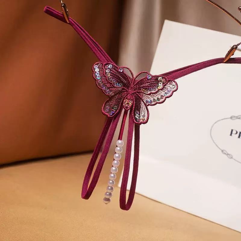 Jade Clam with Pearl Butterfly Sequin Thong Massage Open Crotch Sexy Temptation Women's One-Thread Beaded T-Back Wholesale