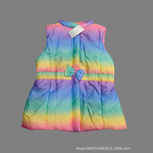 跨境外贸童装欧美原单ANDY&EV*秋冬款连帽马甲加绒女中小童彩虹