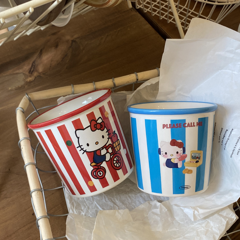 かわいいストライプ赤自転車 kt コーヒーカップ自家製シンプルな漫画手描きセラミックフリップマグウォーターカップ|undefined