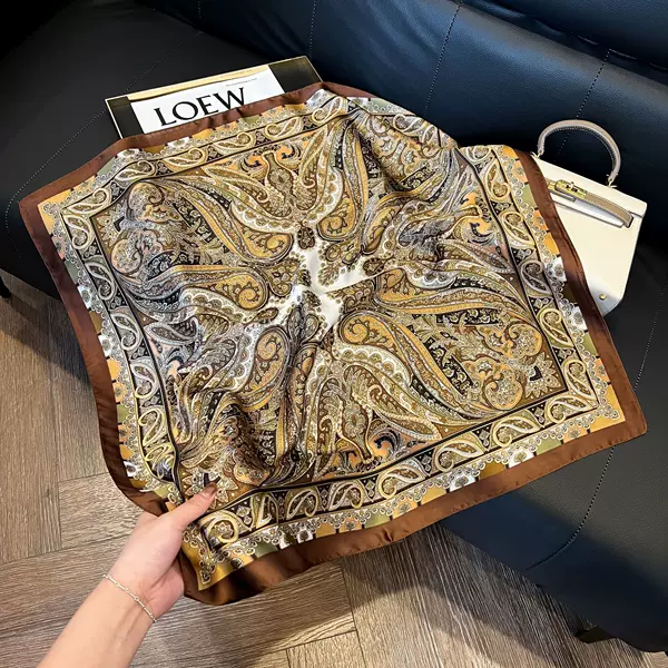 Amei Kaji Silk Scarf for Men, Small Square Scarf with Paisley Pattern, British-Style Neck Scarf, Cashew Flower Scarf, Export Cross-Border Silk Scarf
