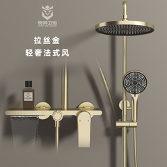 簡約奶油風全銅圓頂噴冷熱花灑套裝 拉絲金家用酒店增壓淋浴花灑