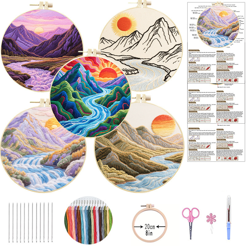 Landscape Painting Pendant Handmade Embroidery DIY Material Kit for Beginners Simple DIY English Illustrated Cross-Stitch Cross-Border Certification