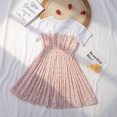 女童碎花百褶背帶連衣裙夏季2023新款中大童洋氣兒童公主裙送掛件