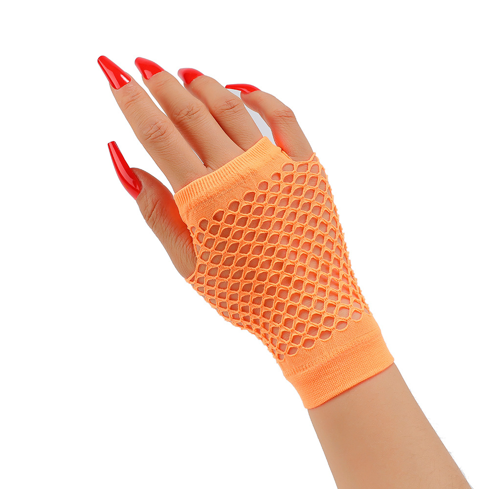 Guantes de red de pesca cortos, clubes nocturnos, guantes elásticos sexys multicolores, guantes de malla punk, guantes huecos de Halloween