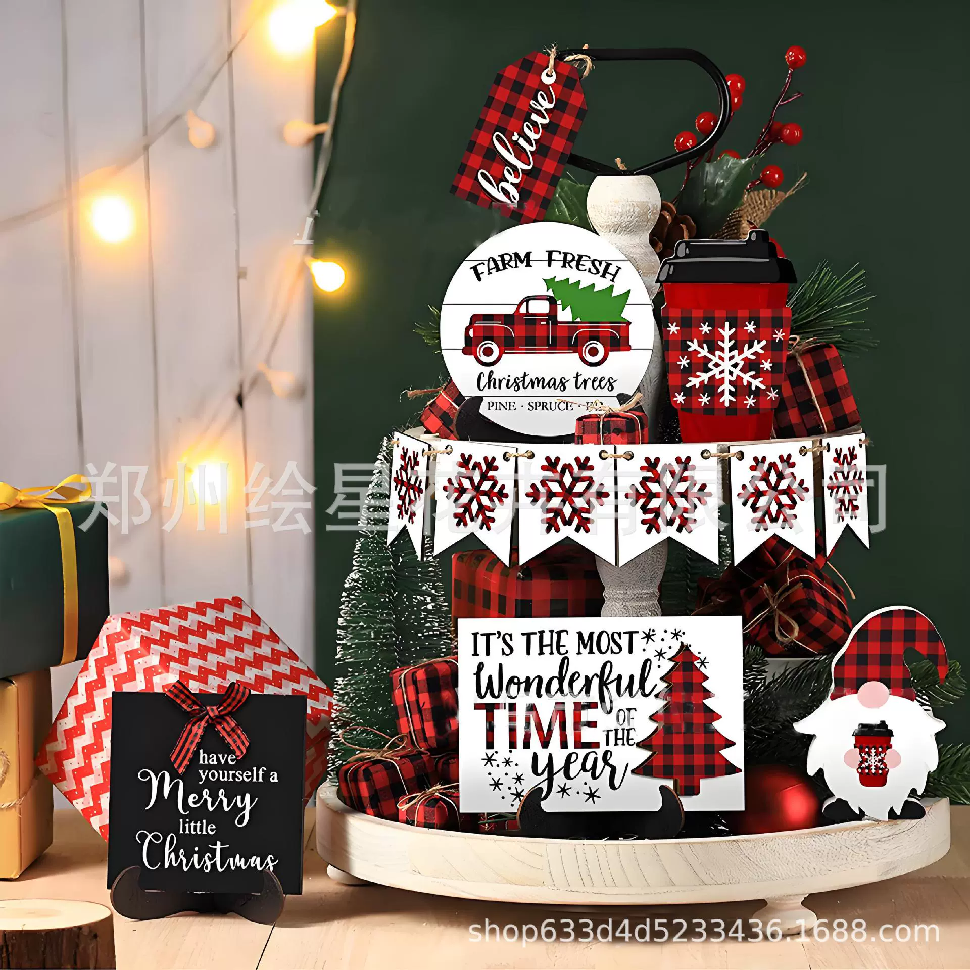 Новогодний набор деревянных украшений для дома, рождественские декорации в ретро стиле, пряничный человечек, маленькие деревянные книжные украшения, трансграничная новинка