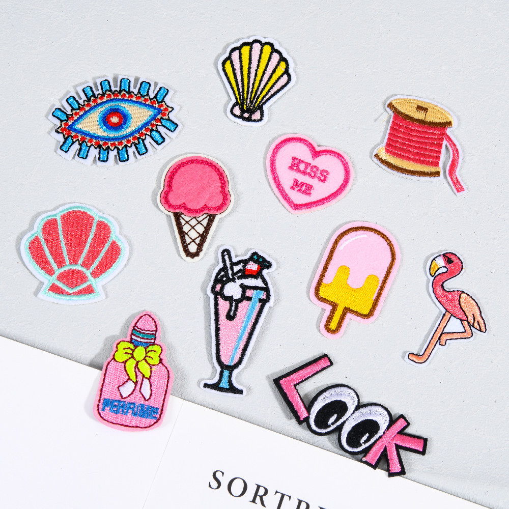 馨文现货电脑绣花布贴粉色可爱卡通口红甜筒等服装鞋帽搭配批发