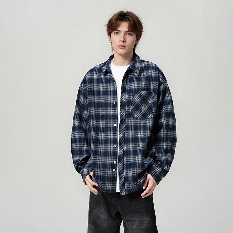 Men's Fashion Long-Sleeved Plaid Shirt Men's Spring and Autumn 2025 New Retro Men's Shirt Jacket Top Trendy