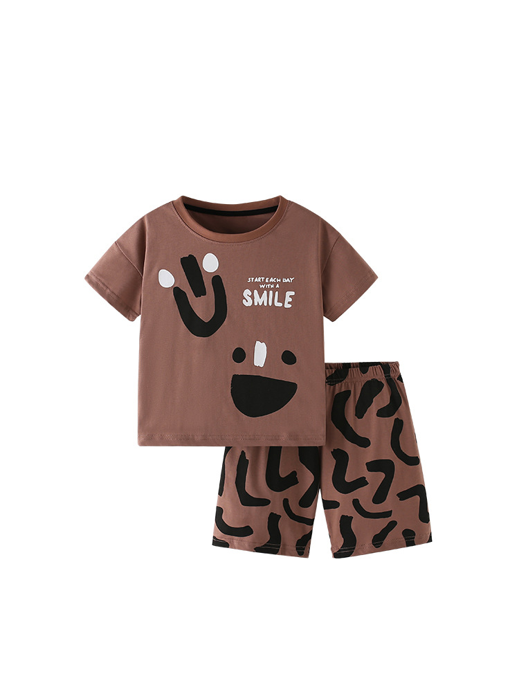 Malwee transfronterizo juego de niños de verano nuevo estilo europeo y americano de niños de cuello redondo de manga corta juego de dos piezas para niños casuales