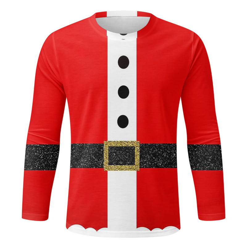 Foreign Trade Cross-Border Men's 3D Digital Print Long-Sleeve Loose Pullover Crew Neck Christmas Long-Sleeve Top Direct from Manufacturer