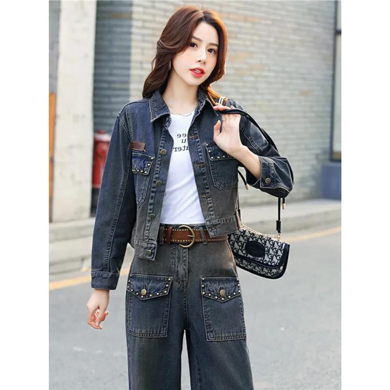 2025新款秋牛仔外套两件套女洋气时尚小个子气质女神范高级感套装|undefined