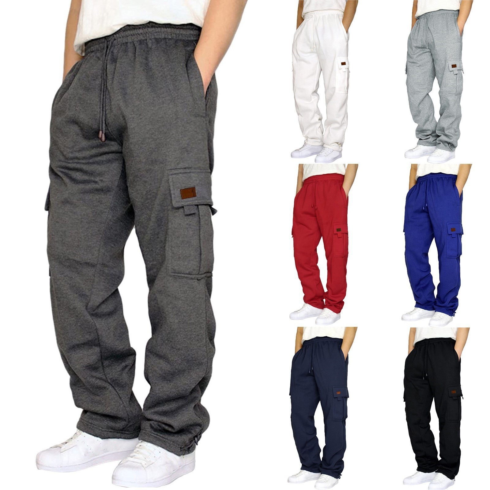 1 Cross-Border Foreign Trade Hot-Selling Men's Casual Fleece-Lined Jogger With Multiple Pockets And Drawstring_voghion.com