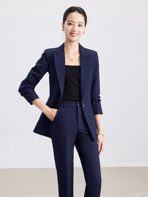 藏青色西装套装女2025新款春秋高级感修身气质职业正装经理工作服|undefined