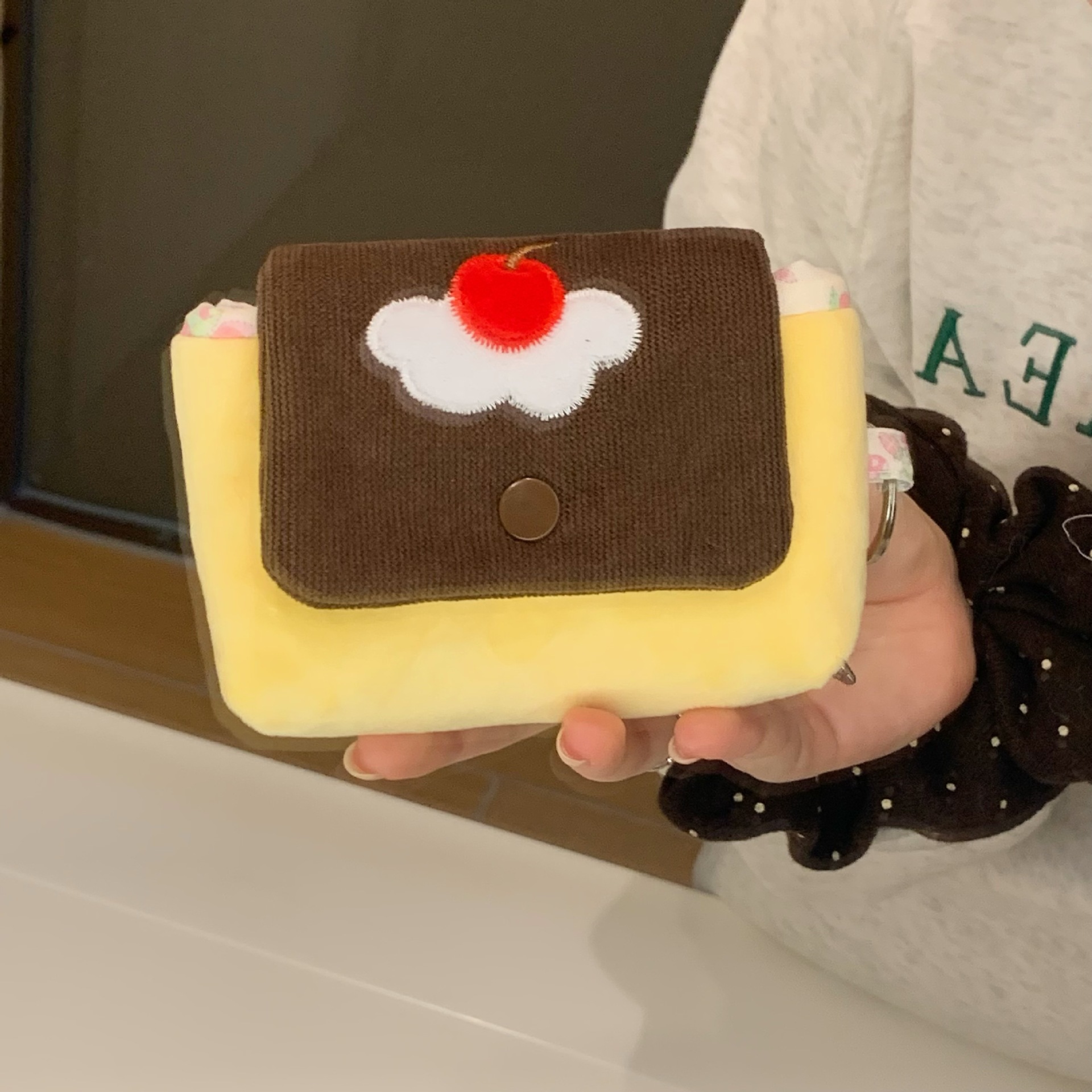 Cute Cherry Pudding Coin Purse Cartoon Mini Plush Portable Small Wallet Multifunctional Storage Card Holder Earphone Bag_maomaolike.com