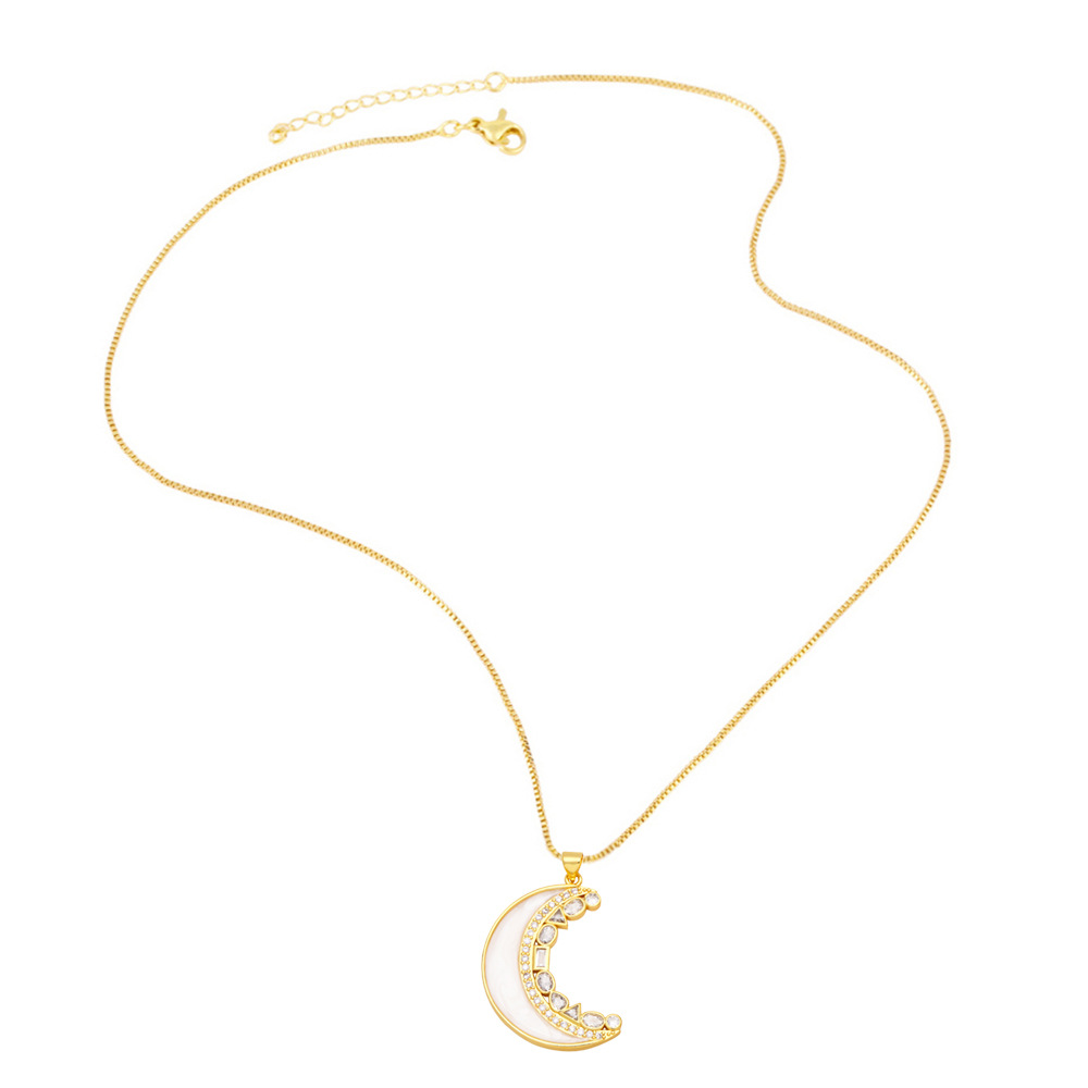 Fashion Moon Flower Copper Plating Inlay Pearl Zircon Pendant Necklace 1 Piece