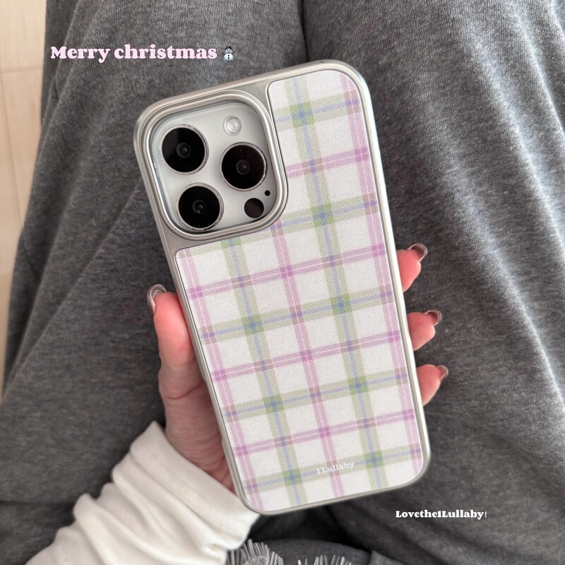 1Lullaby Pink Green Plaid Silver Edge Christmas Style Simple Korean Style Phone Case for Apple iphone16 1Lullaby Pink Green Plaid Silver Edge Christmas Style Simple Korean Style Phone Case for Apple iphone16