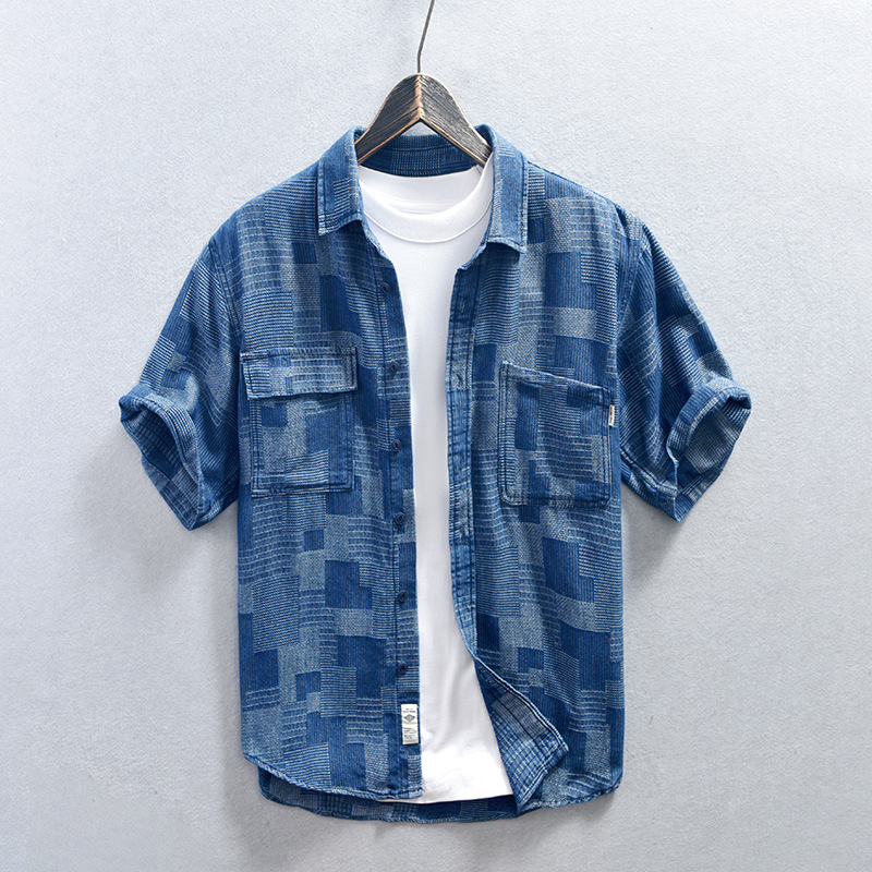 Z926 men's Denim short-sleeved shirt one-piece delivery