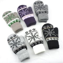 大人の女性のかわいいバッグ手袋冬のベルベットは特に雪花模様のジャカードニット毛糸手袋を厚くしている