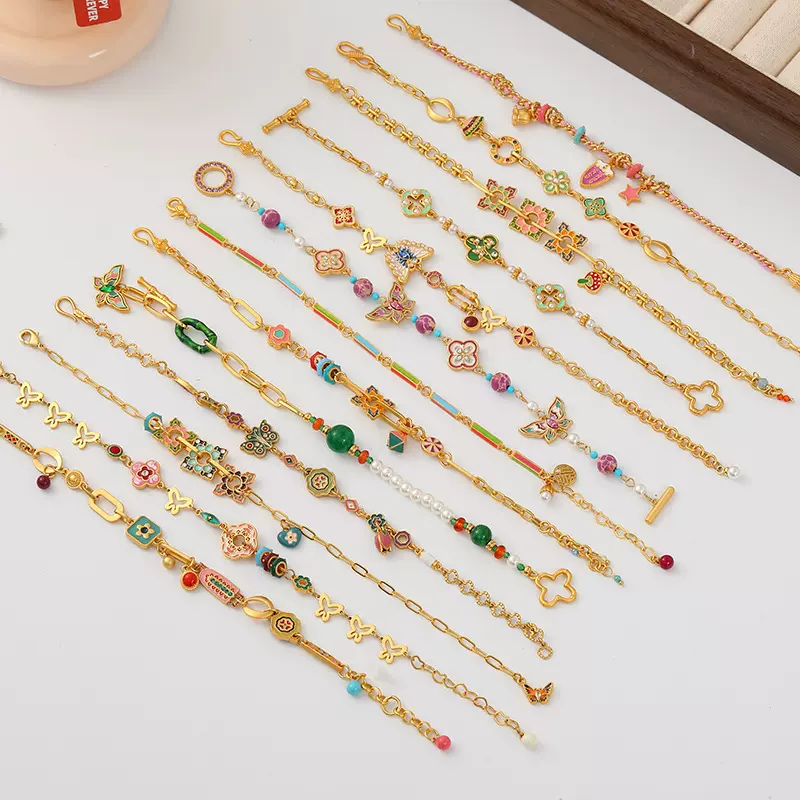 夏季时尚精致复古百搭彩色滴油珐琅蝴蝶手链轻奢高级感气质手饰女