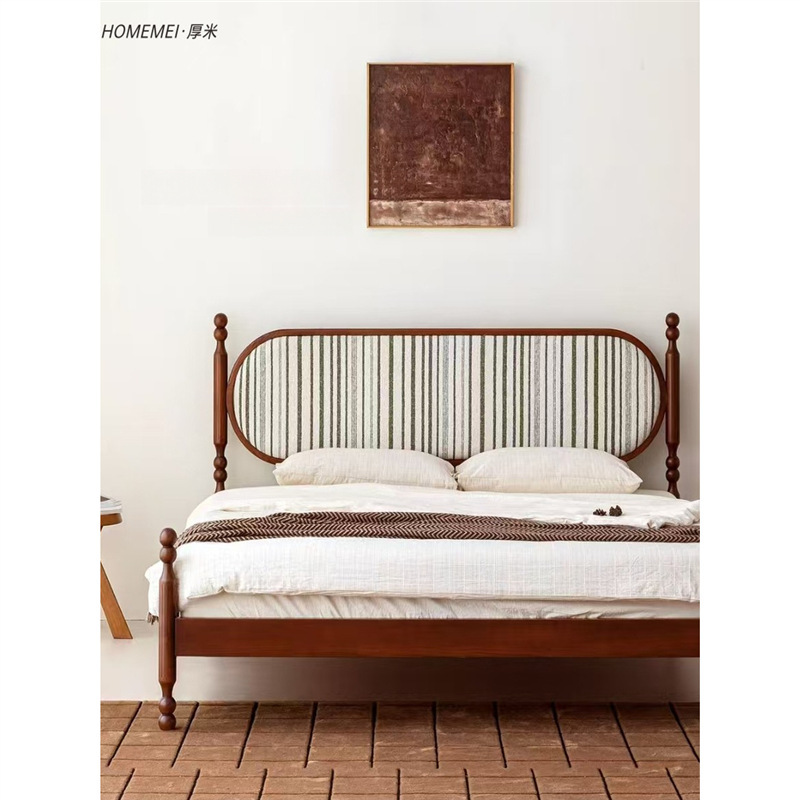 Medieval Style French Style Princess Bed Double-Sided Rotatable Retro Fabric Bedroom Solid Wood Bed Double Bed Medieval Style French Style Princess Bed Double-Sided Rotatable Retro Fabric Bedroom Solid Wood Bed Double Bed