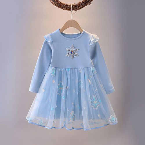 Girls Dress 2024 Spring and Autumn New Fashion Baby Girl Fashionable Elsa Princess Dress Children's Mesh Skirt Trendy