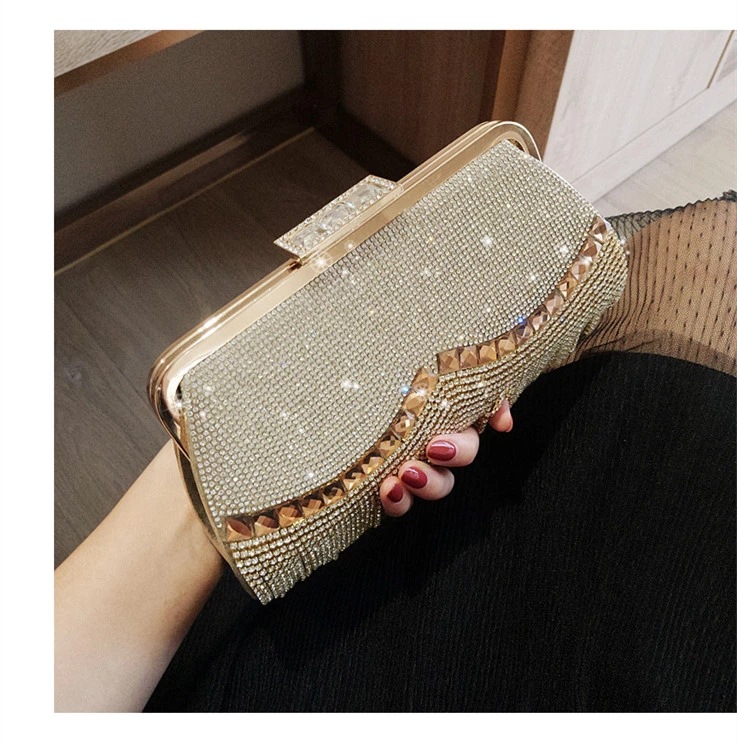 PU Leather Solid Color Rhinestone Tassel Evening Bags display picture 3