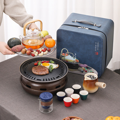 Portable Travel Tea Set—High-End Business Gift, Outdoor Camping & Team-Building Fire-Pit Tea Brewing Kit, Also Suitable for Barbecue