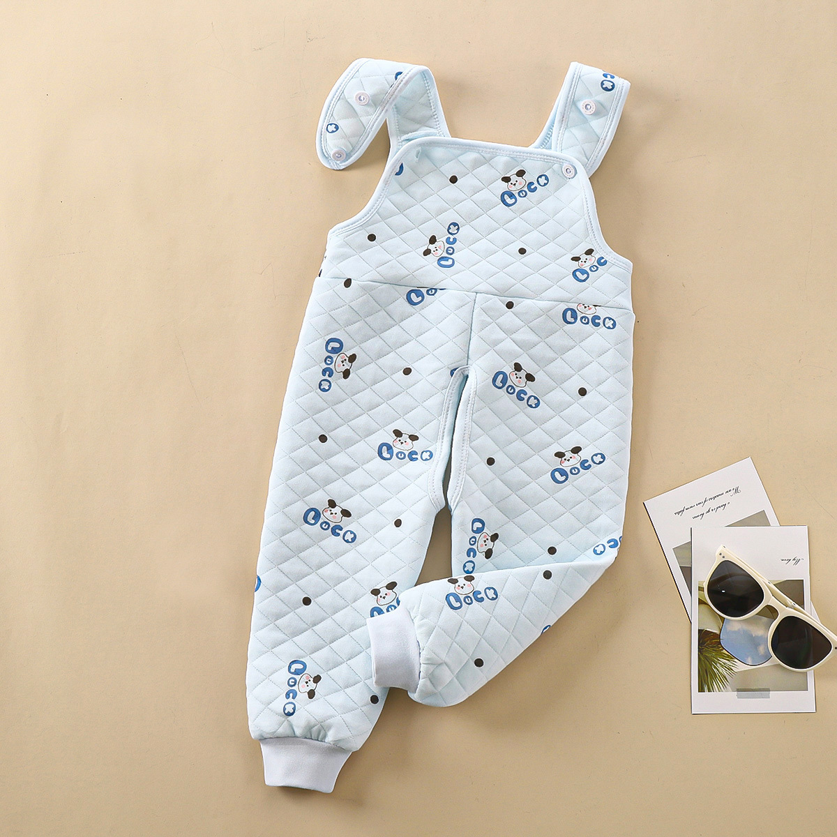 儿童秋冬三层保暖婴儿夹棉加厚睡裤宝宝背带开档护肚加绒印花秋裤