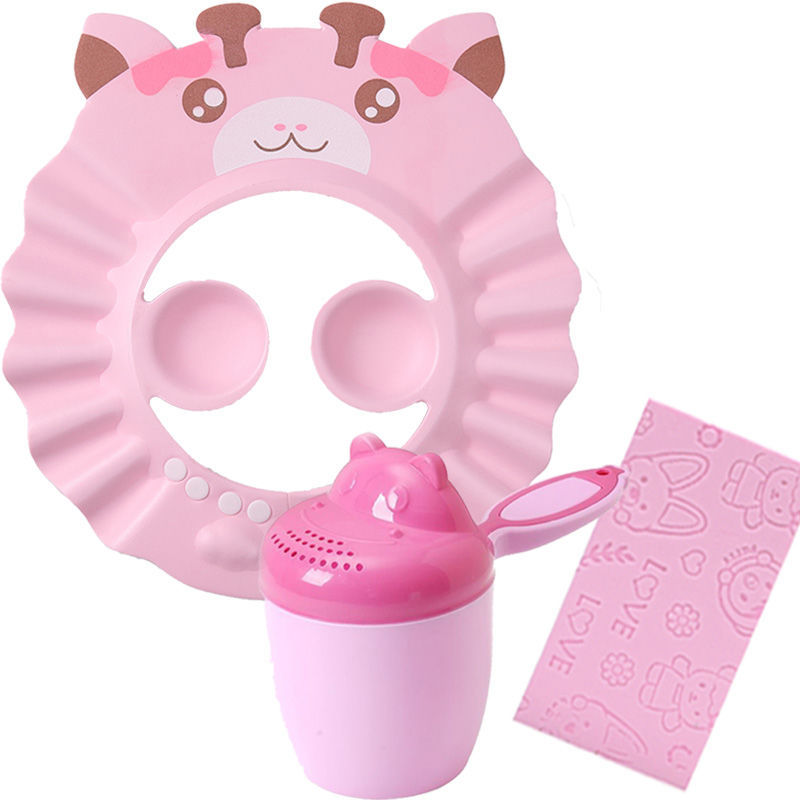 귀 보호 기능이있는 만화 산호 분말) + 샴푸 컵 + 목욕