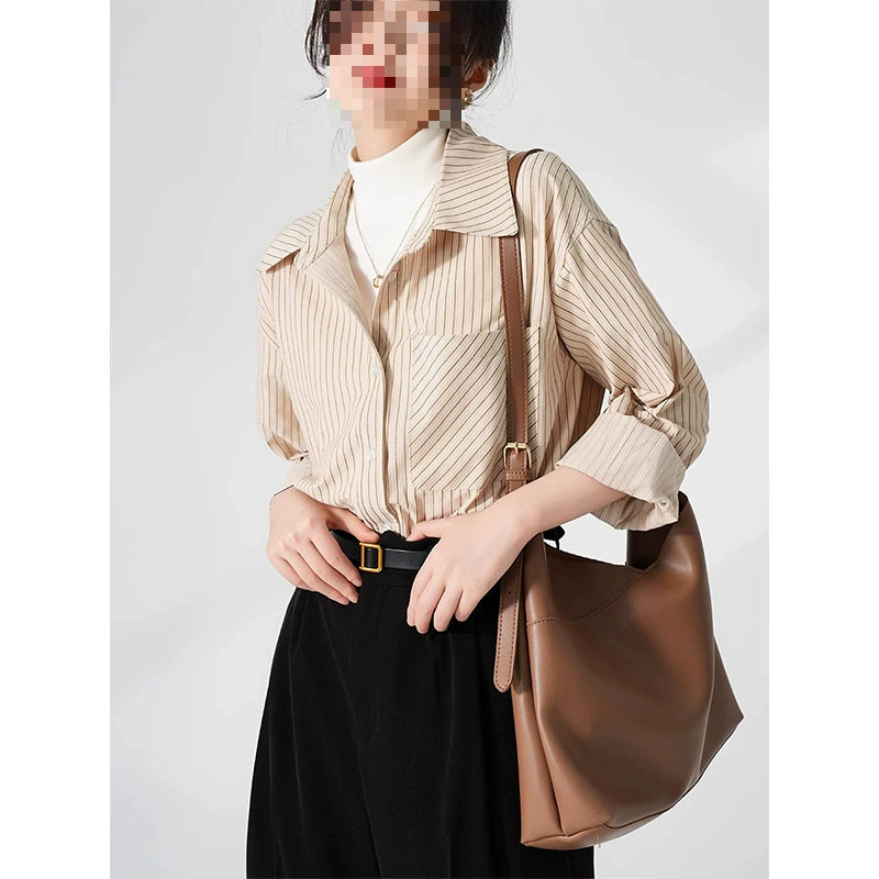 YS8 с длинными рукавами, рубашка в абрикосовую полоску в ленивом стиле, универсальный повседневный многослойный свободный топ весной и осенью.