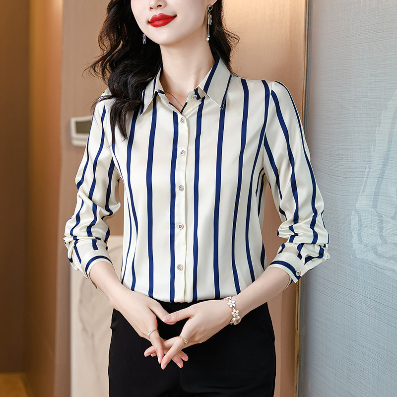 Artificial silk shirt Women's mulberry silk fashionable all-match long sleeve elegant lapel shirt 2024 spring and autumn women's new