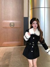 富家千金毛呢外套女冬季法式感毛领拼接气质收腰显瘦呢子大衣