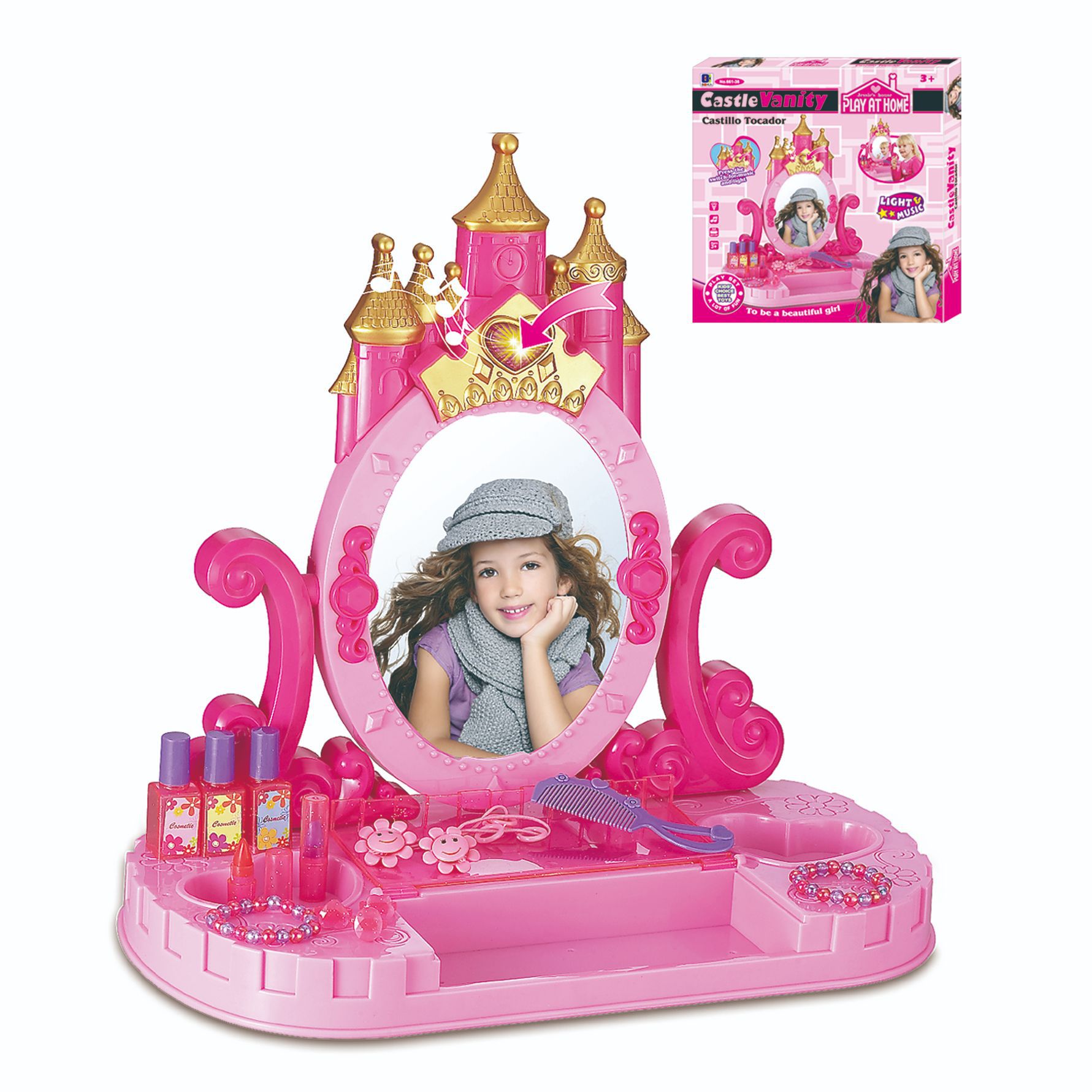 Princesa infantil梳妆台 luces y música para el hogar accesorios simulación conjunto de juguetes para vestir para el hogar transfronterizo