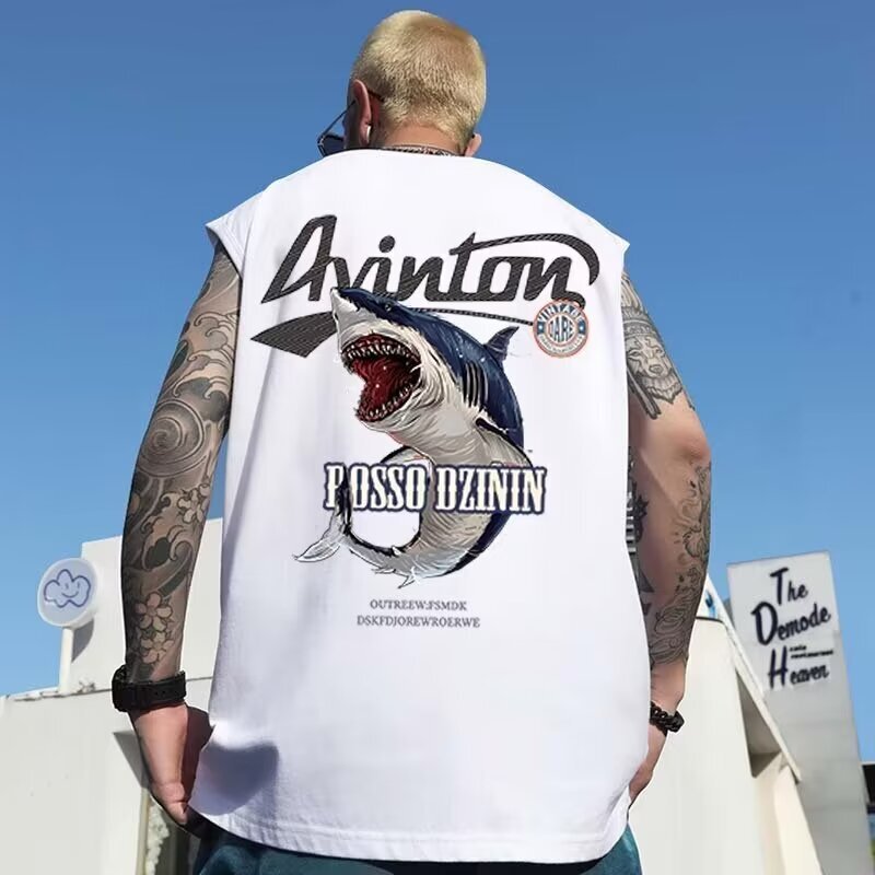 Sleeveless T-shirt Men's Summer American Style Fashion Brand Loose Waistcoat plus size Sports Fitness Basketball Cut Sleeve Vest Top