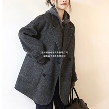 2025秋冬新款复古气质时尚西装韩版宽松毛呢显瘦中长款呢大衣外套