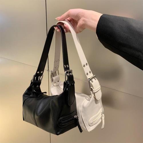 Cool and trendy girls' niche design leather zipper shoulder bag underarm bag retro European and American 2024 new style bag