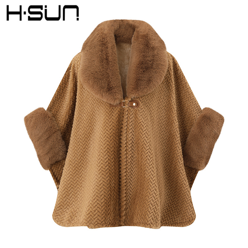 Chal de invierno de alta gama con cuello de piel, abrigo tipo cárdigan de color liso, felpa gruesa y cálida, de longitud media, talla grande, para mujer.