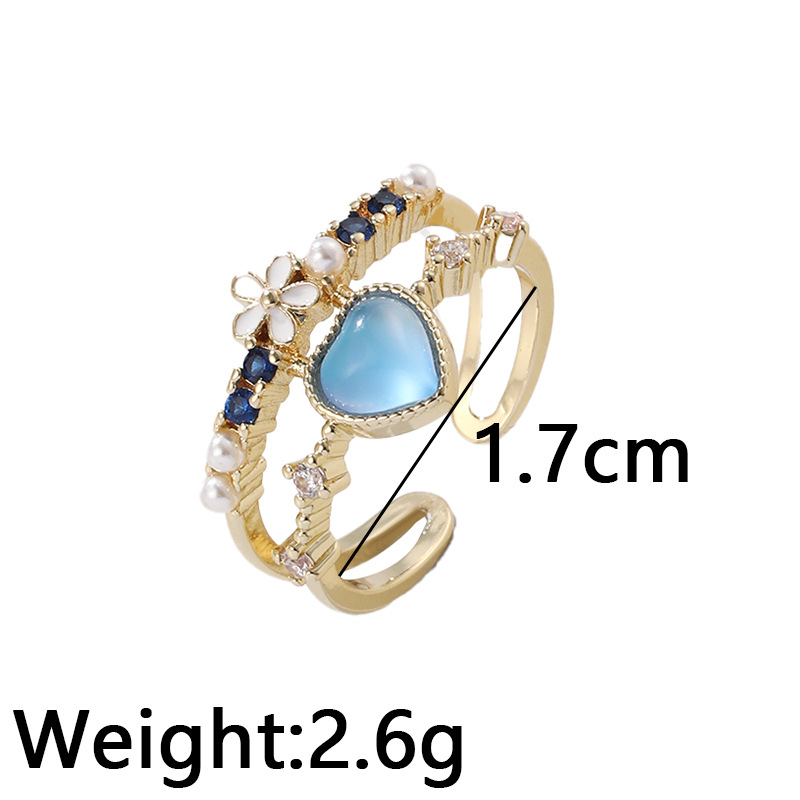 Fashion Heart Shape Flower Copper Enamel Plating Inlay Artificial Pearls Zircon Open Ring 1 Piece display picture 1