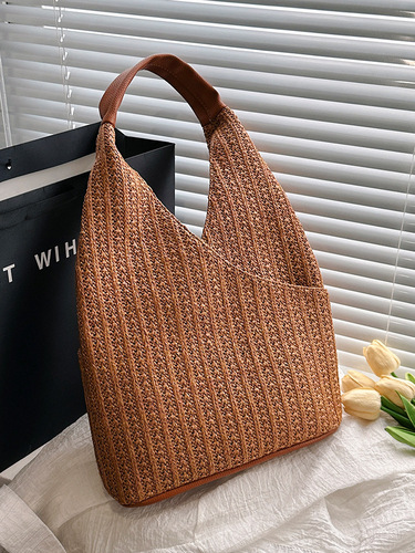 Summer Grass Weave Women's  New Trendy Large Capacity Commuter Tote Bag Texture Single Shoulder Beach Bag