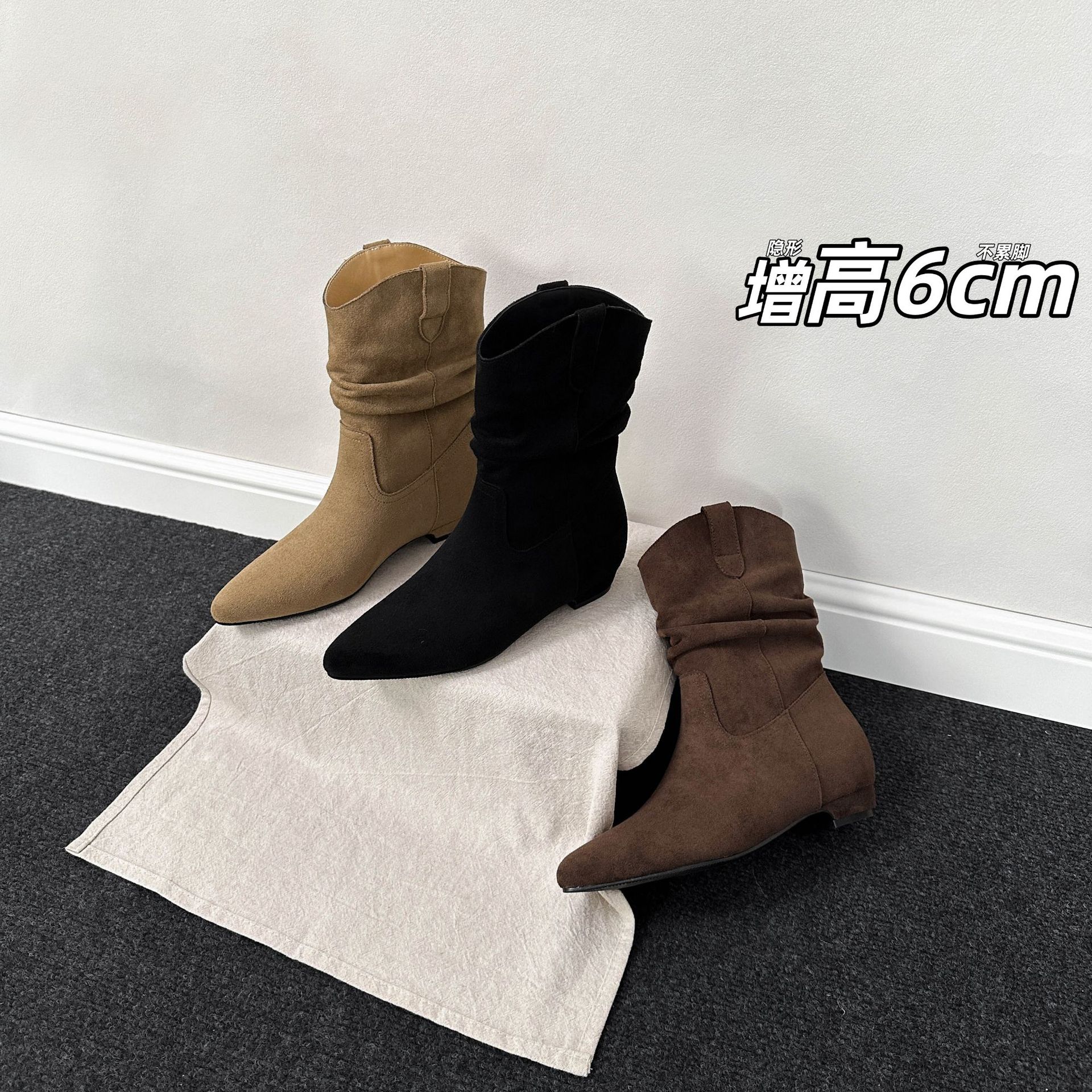 Botines de Tacón Grueso con Punta para Mujer de 6 cm de Terciopelo con Aumento para Otoño e Invierno image 1