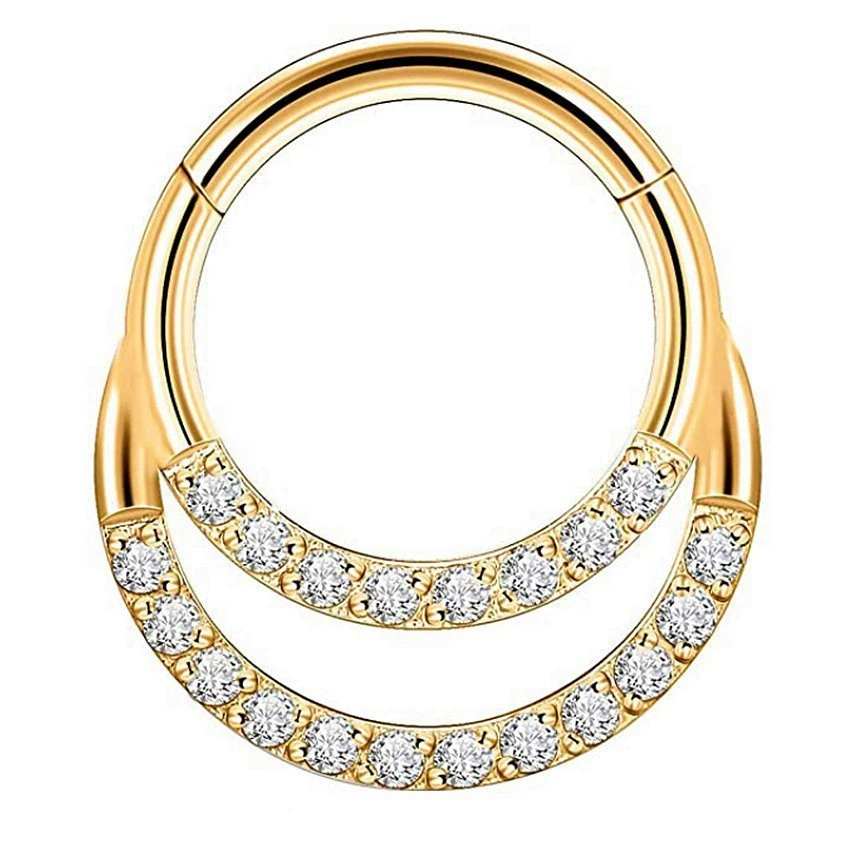 Nose Piercing Hoop, stainless steel with zirconia accents, 1.2×6–12 mm sizes