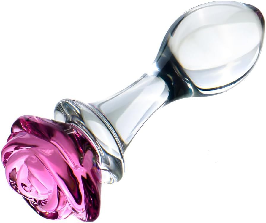 Small Pink Crystal Rose Glass Anal Plug, Transparent Borosilicate-Style Massage Toy — detail image 9