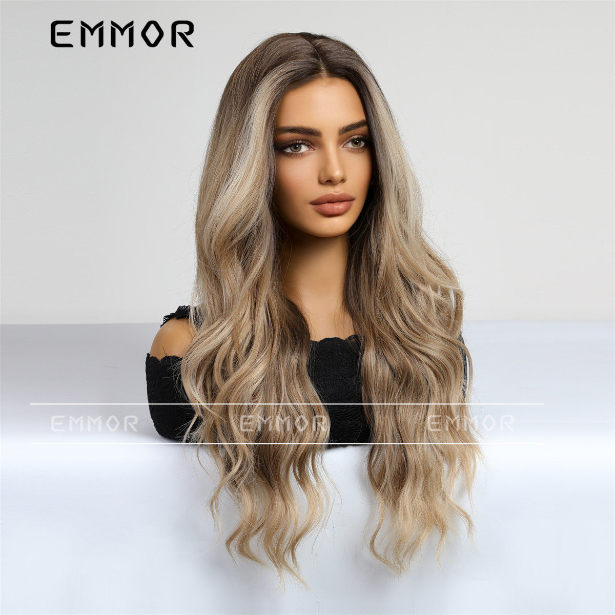 TEMU venta caliente, onda grande, cabello largo y rizado, degradado, marrón oscuro, mate, peluca de seda de alta temperatura, cubierta de cabeza completa para mujer