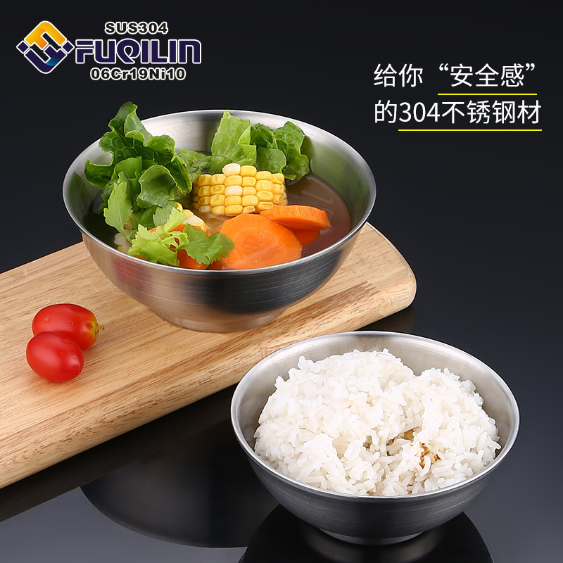 Xinfan 304 tazón de acero inoxidable de doble capa tazón de aislamiento térmico para niños cantina doméstica tazón de sopa de fideos dormitorio de estudiantes Tazón de arroz