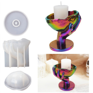diy epoxy resin hand skull Candlestick storage box desktop storage mirror silicone mold