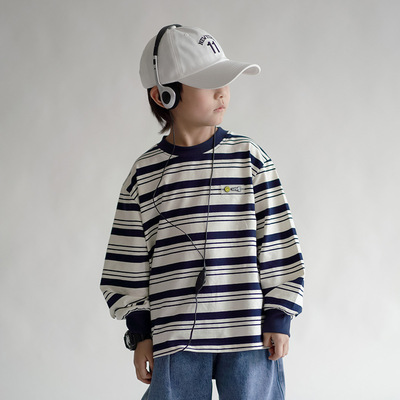 solar system children T-shirt 2023 Spring new pattern Children's clothing leisure time ins jacket Boy Easy stripe Base coat