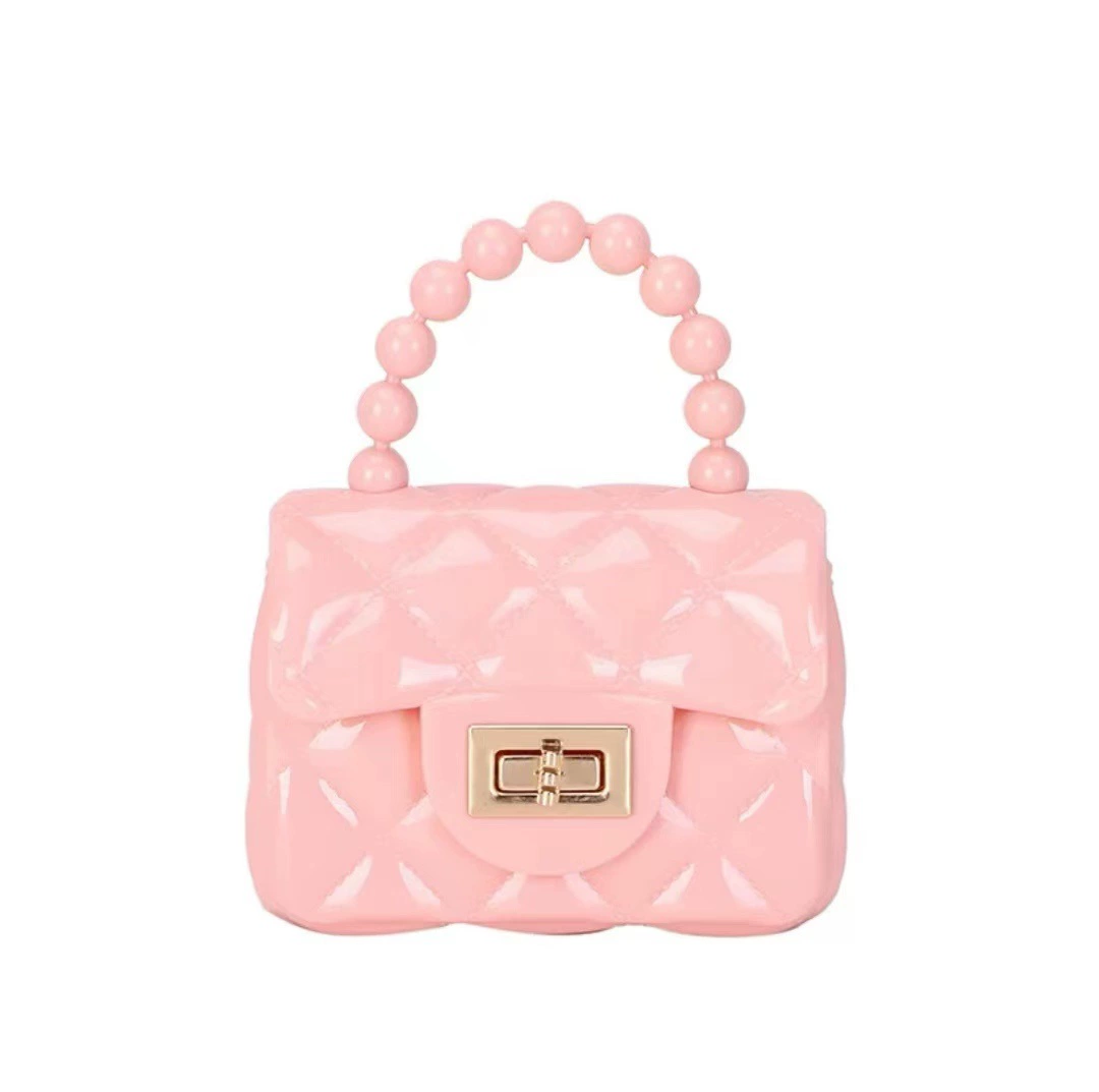 Small quilted handbag with bead handle and chain, compact 13×5×9 cm, multiple colors