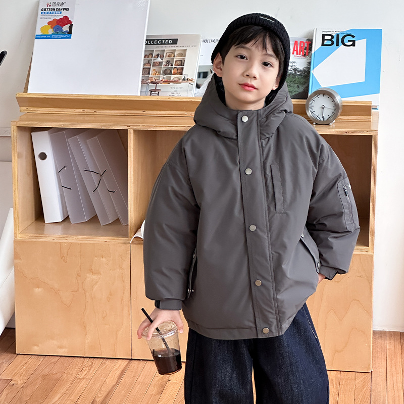 Chaqueta de plumón para niños chaqueta encapuchada para niños invierno 2025 ropa infantil invierno niño pequeño 90 chaqueta blanca gruesa
